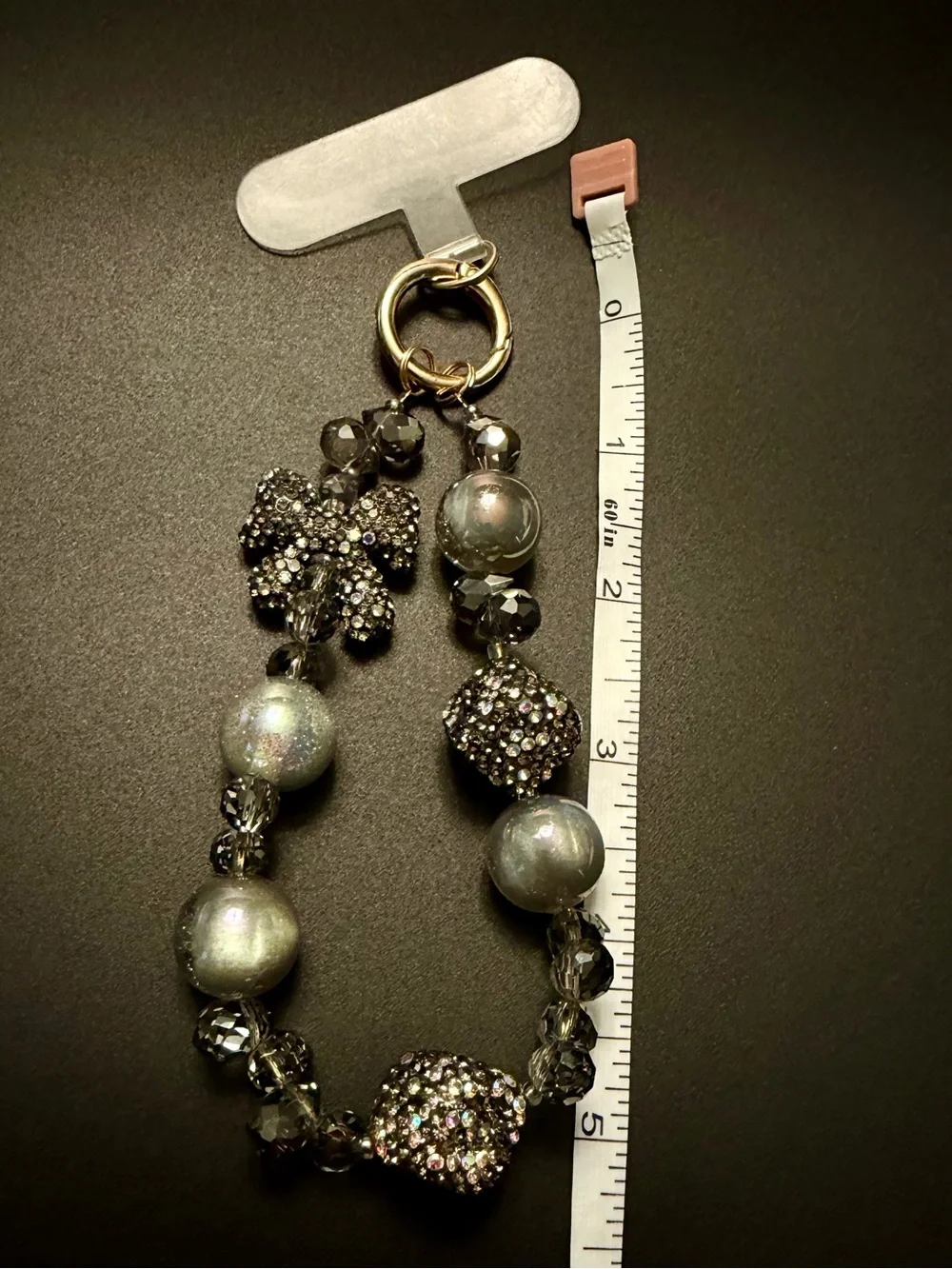 Beaded Wristlet Phone Strap - Gray Pearl Accent